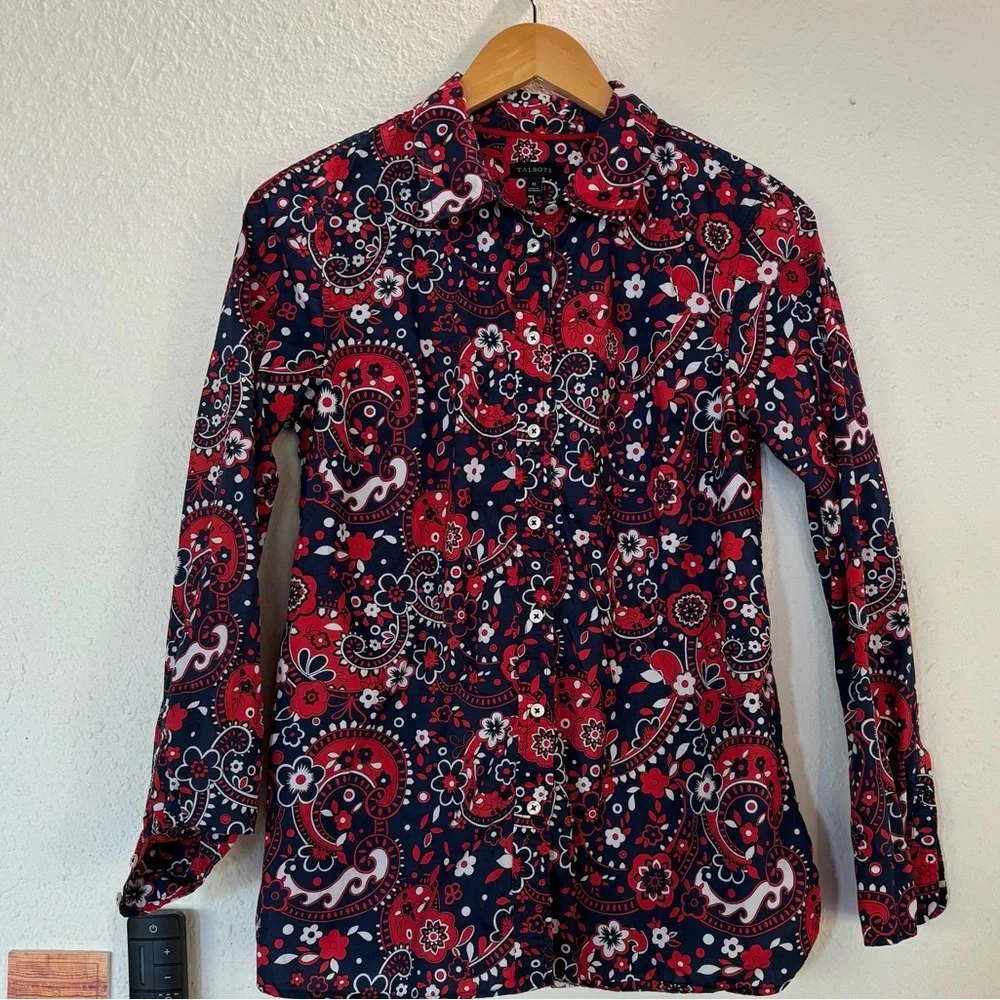 Talbots Navy and Red Paisley Button Down Shirt - Picture 8 of 8